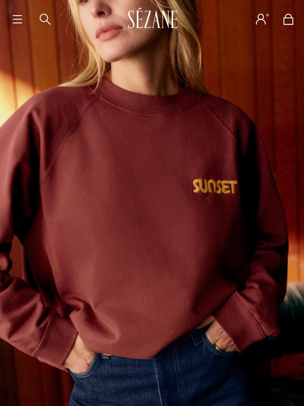 NWT SZ L Sezane Burgundy 'SUNSET' Crewneck Sweatshirt - Great Fall 🍂 Color 🇫🇷‼️